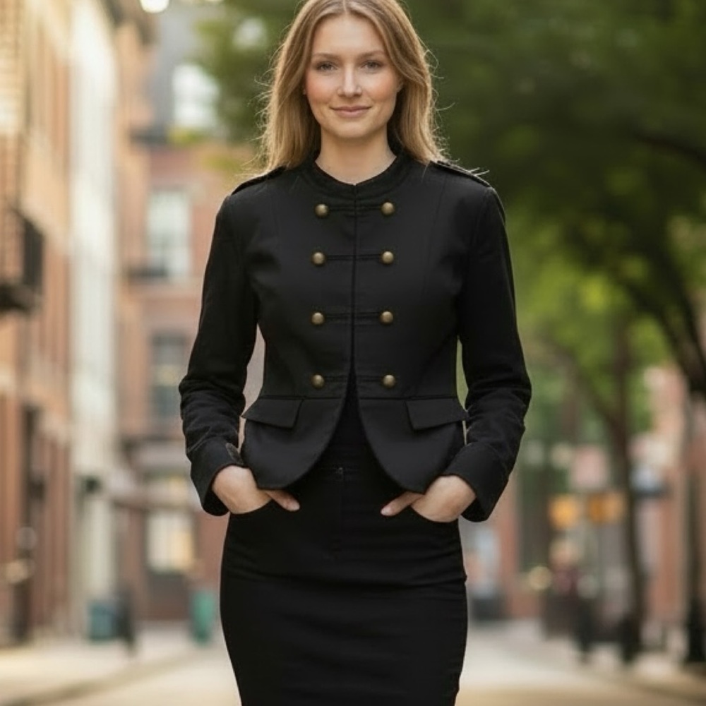 ❤️ H&M Black Fitted Steampunk Military Band Jacket